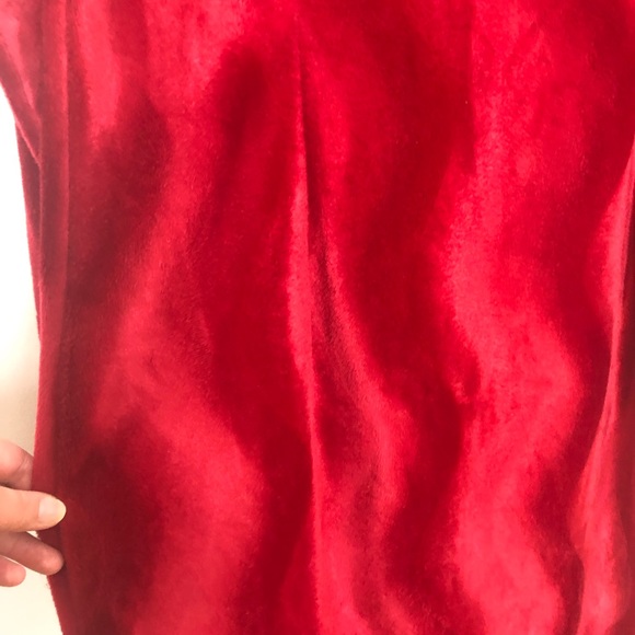 VINTAGE Red Y2K Faux Velvet Wavy Pattern Long Coat M - Picture 11 of 11